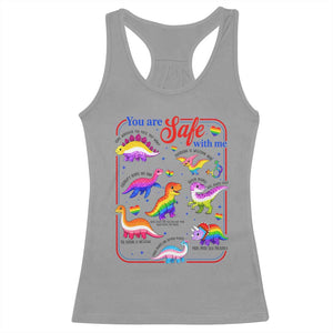 Cute Rainbow Dinosaur LGBTQ Ally Racerback Tank Top You Are Safe With Me Pride Month