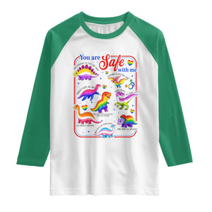 Cute Rainbow Dinosaur LGBTQ Ally Raglan Shirt You Are Safe With Me Pride Month