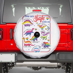 Cute Rainbow Dinosaur LGBTQ Ally Spare Tire Cover You Are Safe With Me Pride Month