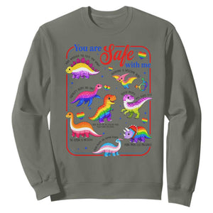 Cute Rainbow Dinosaur LGBTQ Ally Sweatshirt You Are Safe With Me Pride Month