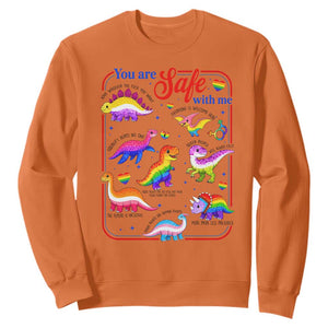 Cute Rainbow Dinosaur LGBTQ Ally Sweatshirt You Are Safe With Me Pride Month