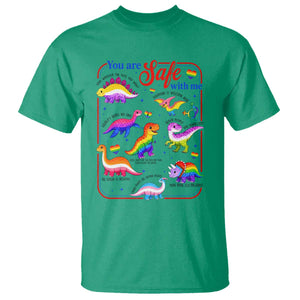 Cute Rainbow Dinosaur LGBTQ Ally T Shirt You Are Safe With Me Pride Month