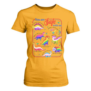 Cute Rainbow Dinosaur LGBTQ Ally T Shirt For Women You Are Safe With Me Pride Month