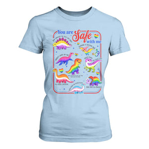 Cute Rainbow Dinosaur LGBTQ Ally T Shirt For Women You Are Safe With Me Pride Month