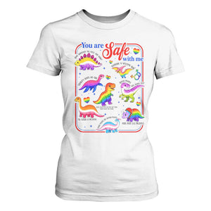 Cute Rainbow Dinosaur LGBTQ Ally T Shirt For Women You Are Safe With Me Pride Month