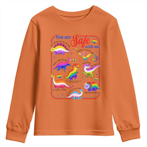 Cute Rainbow Dinosaur LGBTQ Ally Youth Sweatshirt You Are Safe With Me Pride Month