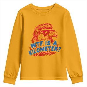 WTF Is A Kilometer Funny American Bald Eagle Youth Sweatshirt Patriotic 4th of July Humor