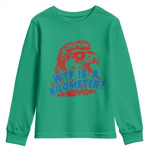 WTF Is A Kilometer Funny American Bald Eagle Youth Sweatshirt Patriotic 4th of July Humor
