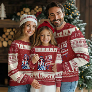 Patriotic Lady Liberty Feminist Graphic Ugly Christmas Sweater Can Someone Please Just Put A Woman In Charge Funny Feminism