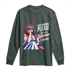 Patriotic Lady Liberty Feminist Graphic Long Sleeve Shirt Can Someone Please Just Put A Woman In Charge Funny Feminism