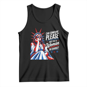 Patriotic Lady Liberty Feminist Graphic Tank Top Can Someone Please Just Put A Woman In Charge Funny Feminism