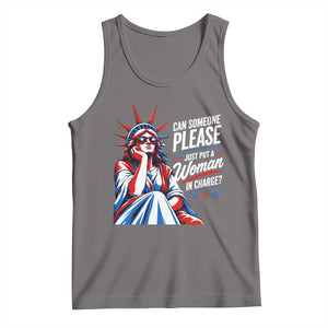 Patriotic Lady Liberty Feminist Graphic Tank Top Can Someone Please Just Put A Woman In Charge Funny Feminism
