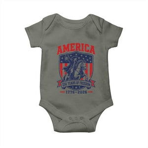 250 Years of Freedom Paul Revere Midnight Ride Baby Onesie Patriotic Historical Revolution American Flag Shield