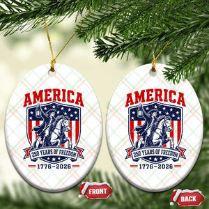 250 Years of Freedom Paul Revere Midnight Ride Ceramic Ornament Patriotic Historical Revolution American Flag Shield