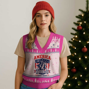 250 Years of Freedom Paul Revere Midnight Ride V-Neck Knit Sweater Vest Patriotic Historical Revolution American Flag Shield