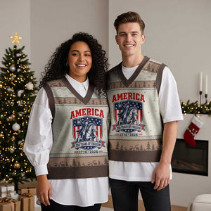 250 Years of Freedom Paul Revere Midnight Ride V-Neck Knit Sweater Vest Patriotic Historical Revolution American Flag Shield