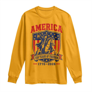 250 Years of Freedom Paul Revere Midnight Ride Long Sleeve Shirt Patriotic Historical Revolution American Flag Shield