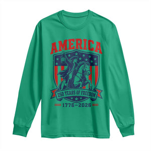 250 Years of Freedom Paul Revere Midnight Ride Long Sleeve Shirt Patriotic Historical Revolution American Flag Shield