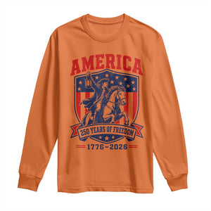 250 Years of Freedom Paul Revere Midnight Ride Long Sleeve Shirt Patriotic Historical Revolution American Flag Shield