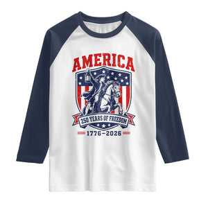250 Years of Freedom Paul Revere Midnight Ride Raglan Shirt Patriotic Historical Revolution American Flag Shield