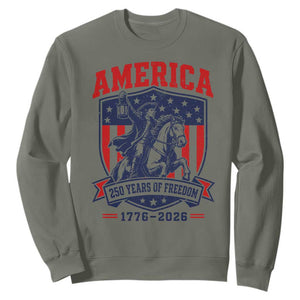 250 Years of Freedom Paul Revere Midnight Ride Sweatshirt Patriotic Historical Revolution American Flag Shield