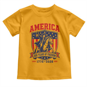 250 Years of Freedom Paul Revere Midnight Ride Toddler T Shirt Patriotic Historical Revolution American Flag Shield TS02 Gold Print Your Wear