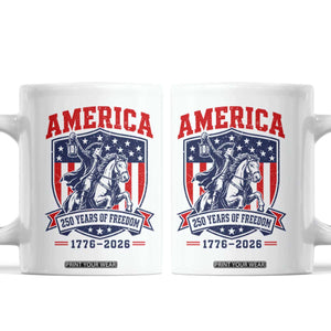 250 Years of Freedom Paul Revere Midnight Ride Coffee Mug Patriotic Historical Revolution American Flag Shield