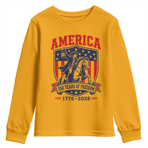 250 Years of Freedom Paul Revere Midnight Ride Youth Sweatshirt Patriotic Historical Revolution American Flag Shield