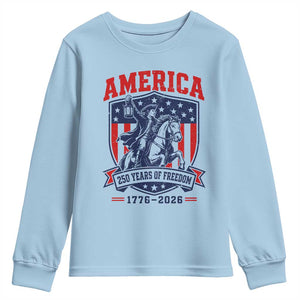 250 Years of Freedom Paul Revere Midnight Ride Youth Sweatshirt Patriotic Historical Revolution American Flag Shield