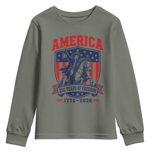 250 Years of Freedom Paul Revere Midnight Ride Youth Sweatshirt Patriotic Historical Revolution American Flag Shield