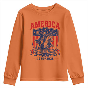250 Years of Freedom Paul Revere Midnight Ride Youth Sweatshirt Patriotic Historical Revolution American Flag Shield