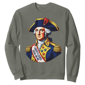 George Washington Patriotic History Graphic Sweatshirt Liberty Looks Good On Me 4th of July Founding Father Humor