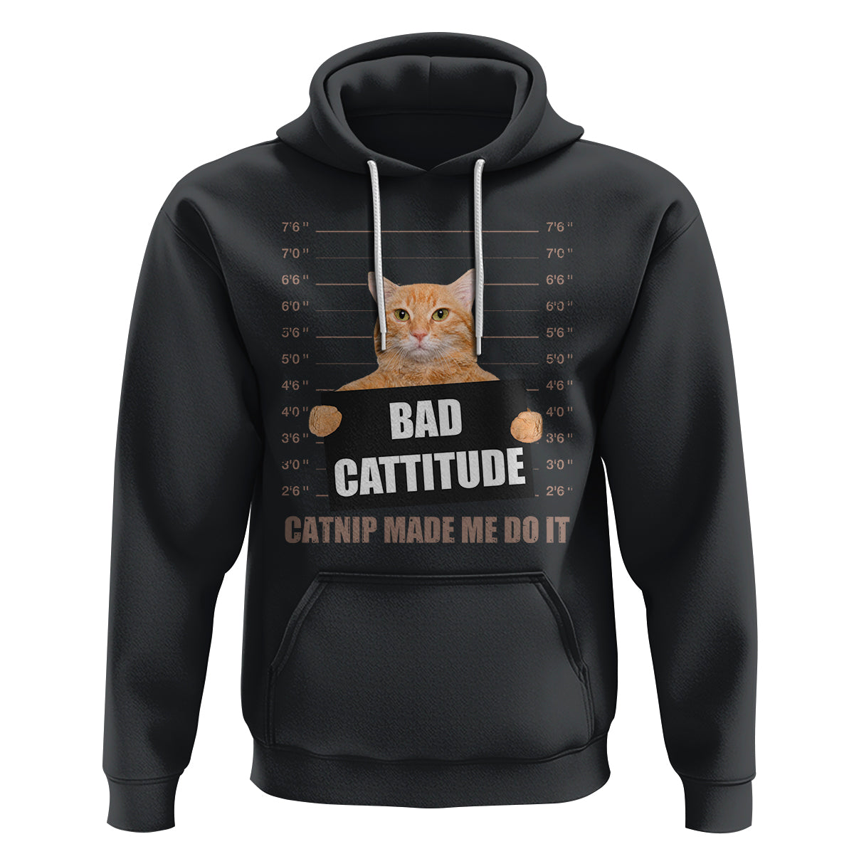 Funny Cat Mugshot Hoodie Bad Cattitude Catnip Made Me Do It TS02 Black Printyourwear