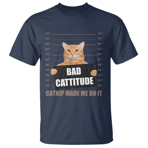 Funny Cat Mugshot T Shirt Bad Cattitude Catnip Made Me Do It TS02 Navy Printyourwear