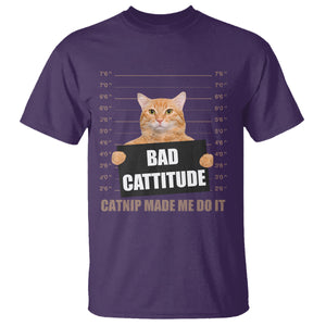 Funny Cat Mugshot T Shirt Bad Cattitude Catnip Made Me Do It TS02 Purple Printyourwear