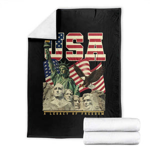 USA Legacy of Freedom Throw Blanket Patriotic Statue of Liberty Bald Eagle Mount Rushmore Graphic TS02 Black Print Your Wear