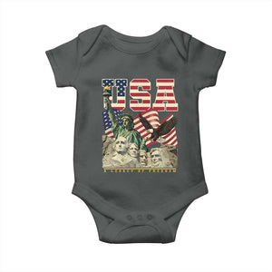 USA Legacy of Freedom Baby Onesie Patriotic Statue of Liberty Bald Eagle Mount Rushmore Graphic TS02 Dark Heather Print Your Wear