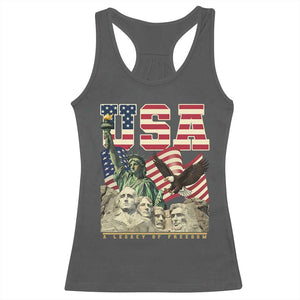 USA Legacy of Freedom Racerback Tank Top Patriotic Statue of Liberty Bald Eagle Mount Rushmore Graphic TS02 Dark Heather Print Your Wear