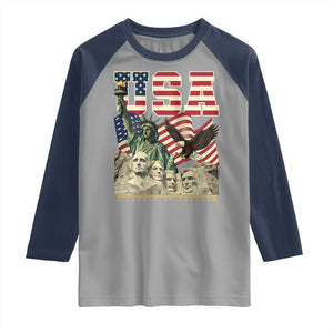 USA Legacy of Freedom Raglan Shirt Patriotic Statue of Liberty Bald Eagle Mount Rushmore Graphic TS02 Sport Gray Navy Print Your Wear