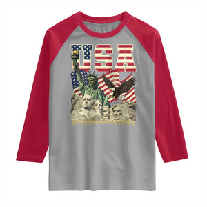 USA Legacy of Freedom Raglan Shirt Patriotic Statue of Liberty Bald Eagle Mount Rushmore Graphic TS02 Sport Gray Red Print Your Wear