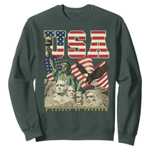 USA Legacy of Freedom Sweatshirt Patriotic Statue of Liberty Bald Eagle Mount Rushmore Graphic TS02 Dark Forest Green Print Your Wear