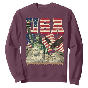 USA Legacy of Freedom Sweatshirt Patriotic Statue of Liberty Bald Eagle Mount Rushmore Graphic TS02 Maroon Print Your Wear