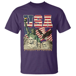 USA Legacy of Freedom T Shirt Patriotic Statue of Liberty Bald Eagle Mount Rushmore Graphic TS02 Purple Print Your Wear