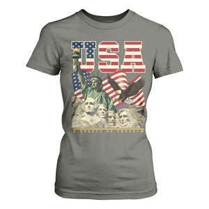 USA Legacy of Freedom T Shirt For Women Patriotic Statue of Liberty Bald Eagle Mount Rushmore Graphic TS02 Military Green Print Your Wear