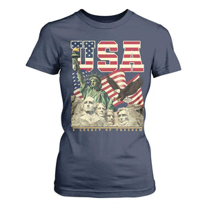 USA Legacy of Freedom T Shirt For Women Patriotic Statue of Liberty Bald Eagle Mount Rushmore Graphic TS02 Navy Print Your Wear
