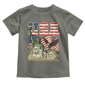USA Legacy of Freedom Toddler T Shirt Patriotic Statue of Liberty Bald Eagle Mount Rushmore Graphic TS02 Military Green Print Your Wear
