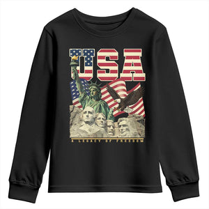 USA Legacy of Freedom Youth Sweatshirt Patriotic Statue of Liberty Bald Eagle Mount Rushmore Graphic TS02 Black Print Your Wear