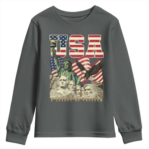 USA Legacy of Freedom Youth Sweatshirt Patriotic Statue of Liberty Bald Eagle Mount Rushmore Graphic TS02 Dark Heather Print Your Wear