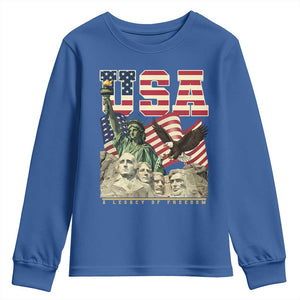USA Legacy of Freedom Youth Sweatshirt Patriotic Statue of Liberty Bald Eagle Mount Rushmore Graphic TS02 Royal Blue Print Your Wear