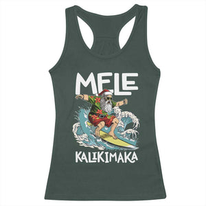 Christmas in Hawaii Racerback Tank Top Mele Kalikimaka Hawaiian Tropical Surfing Santa TS02 Dark Forest Green Print Your Wear